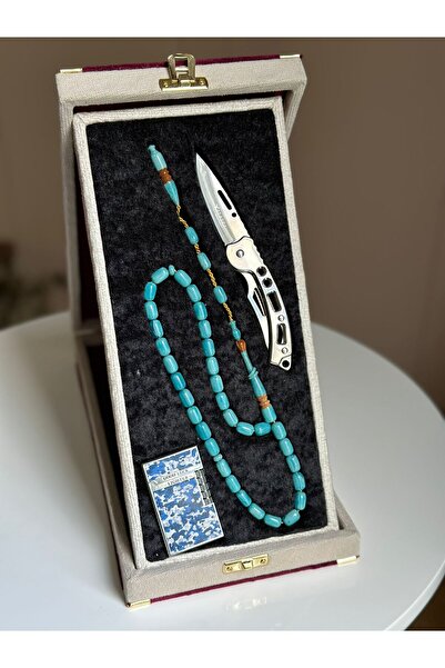 Kehribarstore Squeeze for Men's Gift - Katalin Amber Prayer Beads, Fitted Boxed Knife Lighter Set