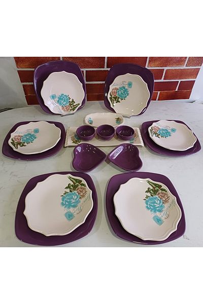 Keramika Turquoise Purple 19 Piece Breakfast Set