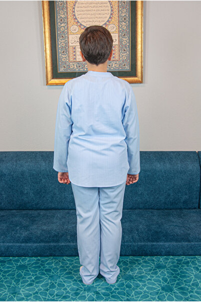 ihvan online Boy's Hajj Umrah Half Placket Shirt Pants Set - Blue (Krk)