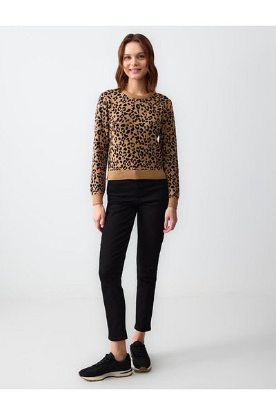 Jimmy Key Pulover de tricotaj cu decolteu rotund, cu imprimeu mixt de leopard