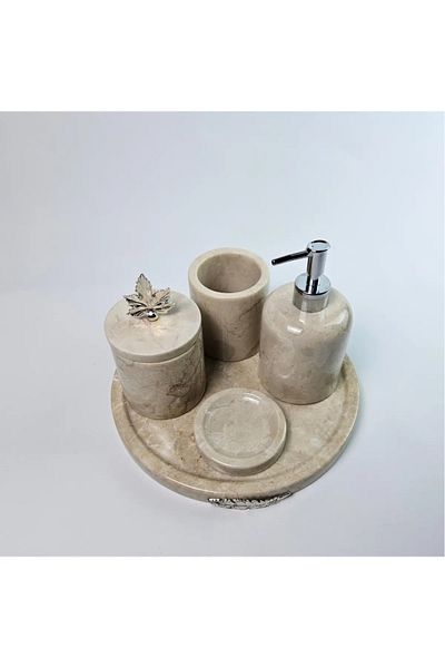 ege gross Decorative Natural Beige Marbroom Accessory 5 Pieces Marbroom Bathroom Set / Marbroom Bathroom Set