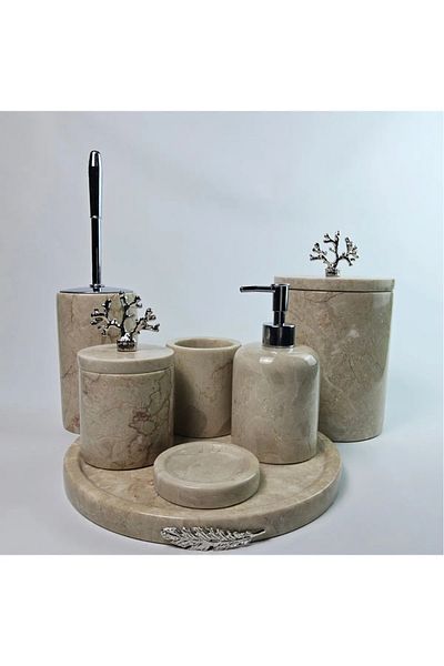 ege gross Decorative Natural Beige Marbroom Bathroom Set of 7 Marbroom Bathroom Set