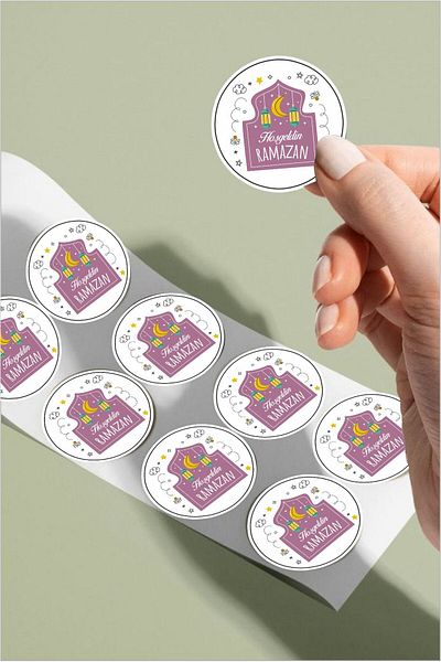 Piksel Grafik Welcome Ramadan Sticker, Purple Sticker, Decoration, Gift, Packaging Sticker - A5