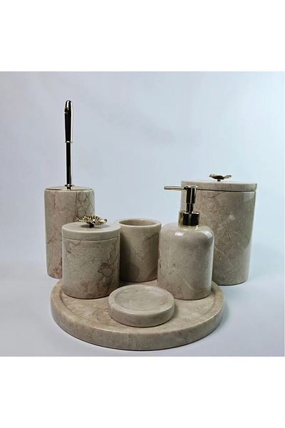 ege gross Decorative Natural Beige Marbroom Bathroom Set of 7 Marbroom Bathroom Set