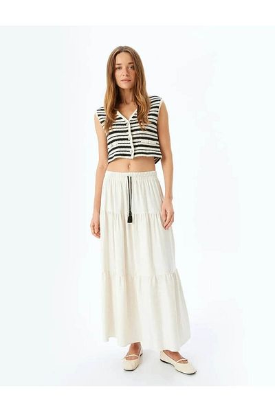 Koton Layered Elastic Waist Long Skirt