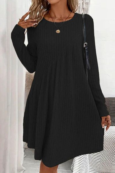 Deafox Rochie neagră cu mânecă lungă, cu decolteu rotund, cu detaliu asimetric, rochie camisole cu sclipici