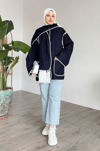 InStyle Alira Kaschmir-Marineblaue Jacke mit Schal