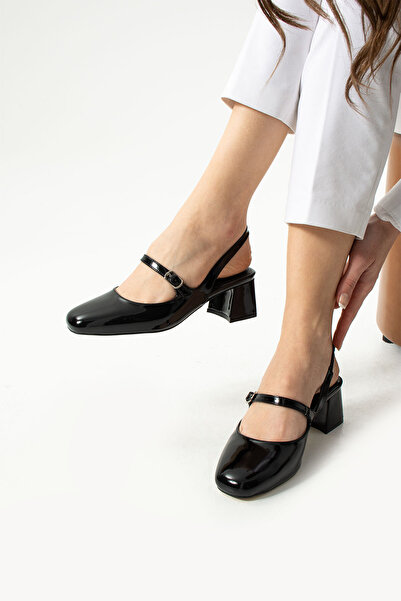 Güllü Shoes Pantofi negri strălucitori cu toc mic pentru femei - O alegere el...