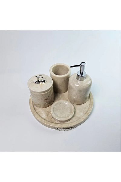 ege gross Decorative Natural Beige Marbroom Accessory 5 Pieces Marbroom Bathroom Set / Marbroom Bathroom Set