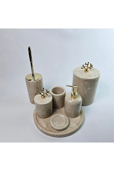 ege gross Decorative Natural Beige Marbroom Bathroom Set of 7 Marbroom Bathroom Set