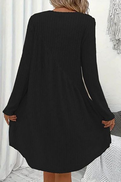 Deafox Rochie neagră cu mânecă lungă, cu decolteu rotund, cu detaliu asimetric, rochie camisole cu sclipici
