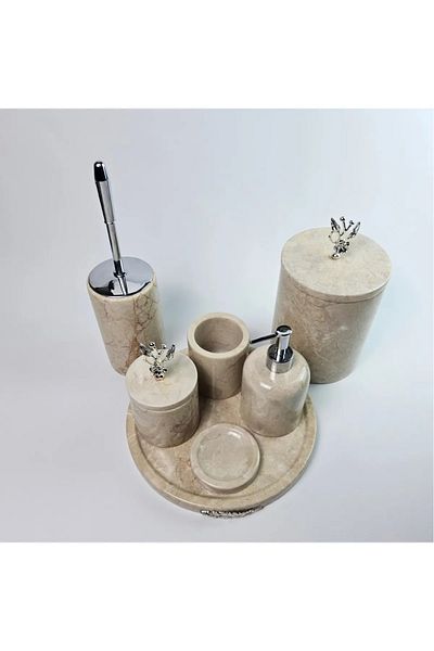 ege gross Decorative Natural Beige Marbroom Bathroom Set of 7 Marbroom Bathroom Set