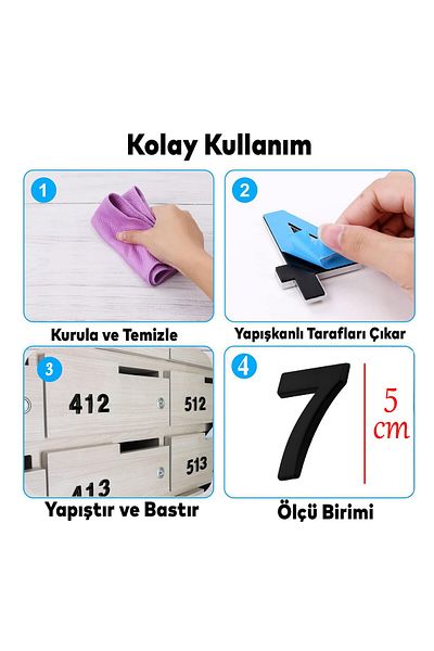 Badem10 Număr adeziv pentru ușă Dimensiune mică 50 mm 5 cm Număr 7 Numărul 7 Numere Culoare neagră 1 buc