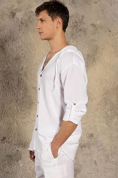 Sosyete Kaplumbağa Cotton Linen Hooded Long Sleeve Men's Shirt