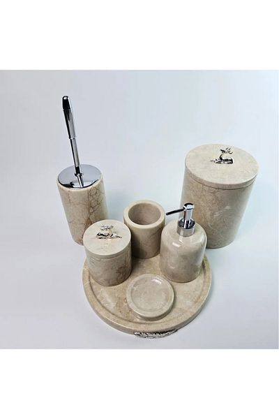 ege gross Decorative Natural Beige Marbroom Bathroom Set of 7 Marbroom Bathroom Set