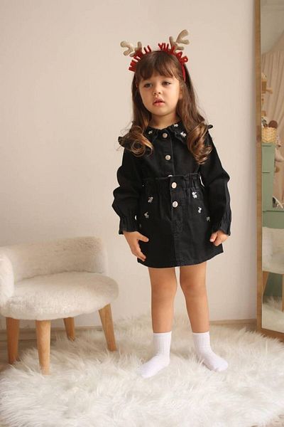 Teeny Weeny Kids Girl's Floral Embroidered Denim Skirt Suit