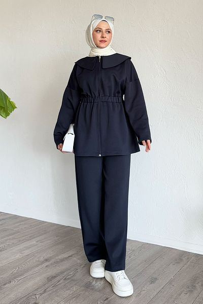 InStyle Sailor Collar Navy Blue Scuba Suit