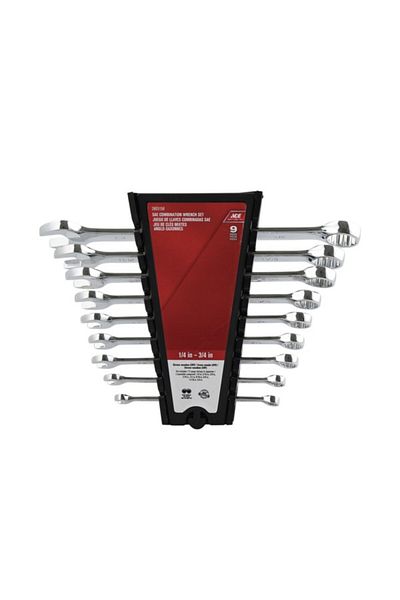 ACE 9-Piece Chrome Vanadium Steel SAE Combination Wrench Set 1/4-3/4inch