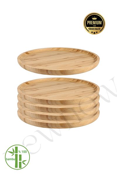 NEWNOW Bamboo Serving Plate Bamboo Presentation Plate, Bamboo Plate 19 cm 4 Pieces