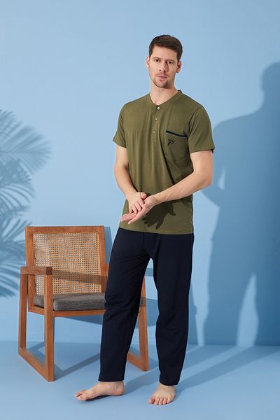 Prestij İç Giyim Cotton Regular Fit Crew Neck Short Sleeve Men's Pajamas Set