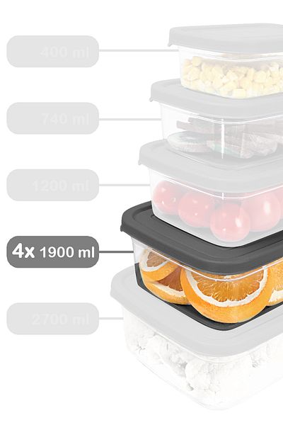 Meleni Home 4 Pieces Gray Rectangular Food Storage Container - 1900ml Microwavable Organizer