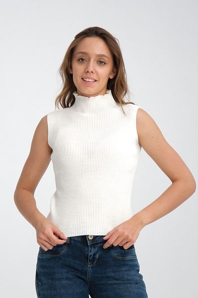 nisaNCa Zero Sleeve Knitwear Knit High Top Women's Bodysuit, Slim Fit, Stand Collar Sweater