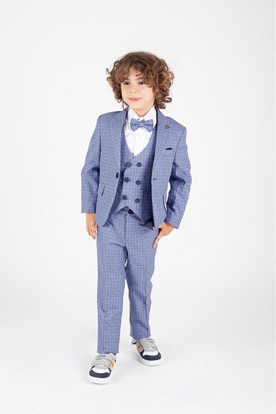 Magu Blue Children's Suit Stylish Design with Bow Tie and Vest Jacket