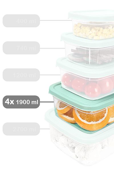 Meleni Home Green 1900ml Microwavable 4 Pieces Rectangular Food Storage Container