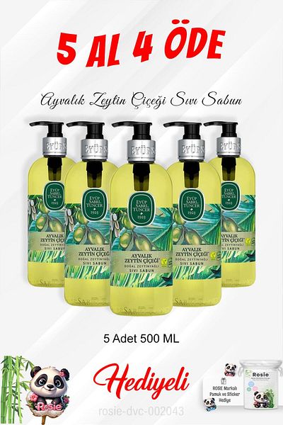 Eyüp Sabri Tuncer Ayvalık Olive Flower - Liquid Soap 500 Ml, Buy 5 and Rosie Cotton