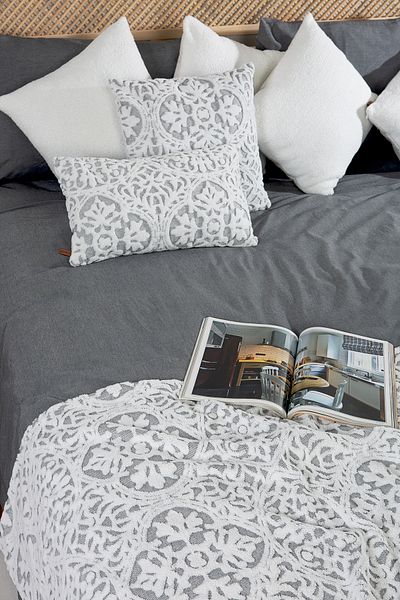 HAMUR Bohemian Punch Ponch Patterned Gray Bed Runner Throw Pillow Set