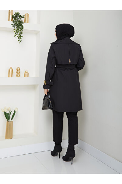 RACE FASHİON Double Breasted Lapel Waterproof Women's Trench Coat Rc3082