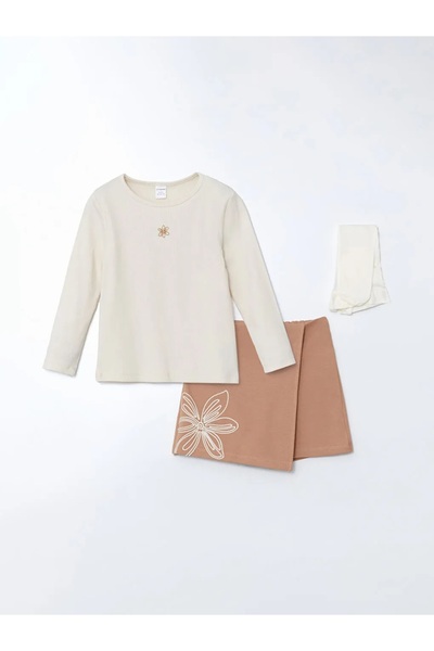 LC Waikiki Bež set od 3 komada za devojčice sa okruglim izrezom