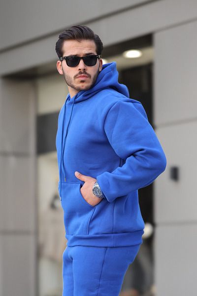 ruNadeS Чоловічий полярний світшот з капюшоном і кишенями - три нитки шардоне Basic Hoodie