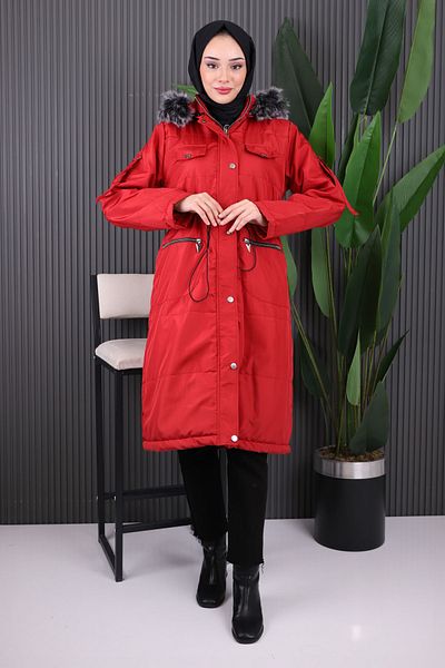 İmajButik Red Hooded Pocket Coat