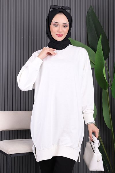 İmajButik Φούτερ εκρού Crew Neck Side Slit