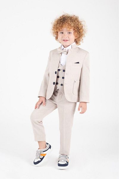 Magu Cream Kids Suit Stylish Design Tuxedo with Bow Tie Vest Jacket