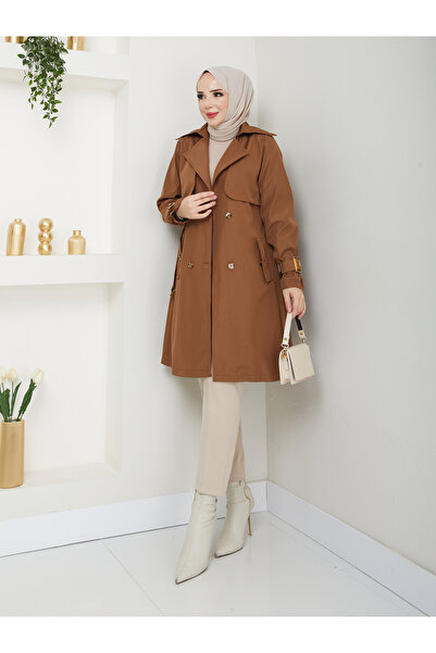 RACE FASHİON Double Breasted Lapel Waterproof Women's Trench Coat Rc3082