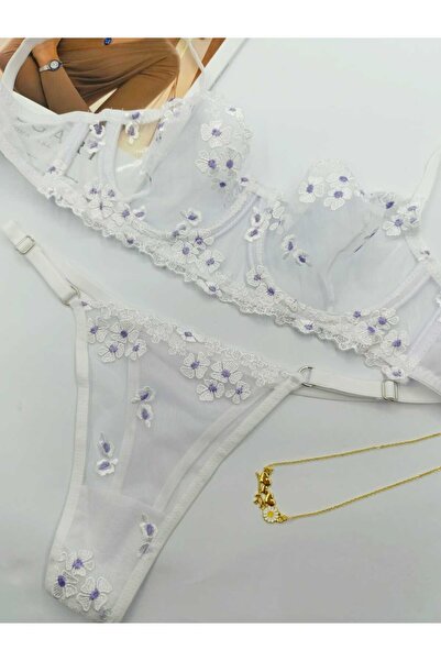 La Linaa Set de sutien chiloți cu model de flori albe Romașkaa