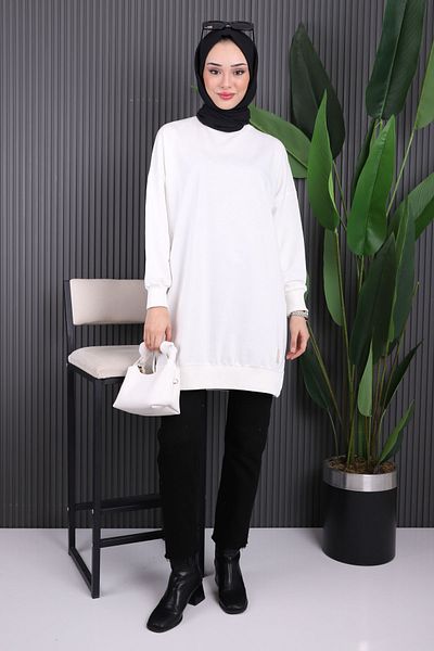 İmajButik Φούτερ εκρού Crew Neck Side Slit