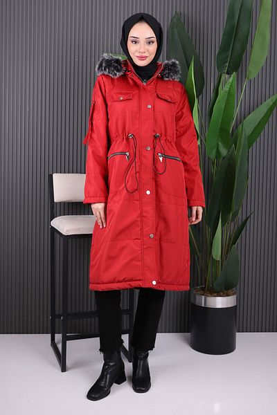 İmajButik Red Hooded Pocket Coat