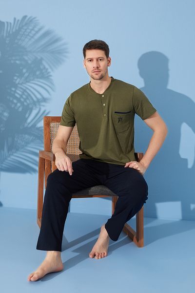 Prestij İç Giyim Cotton Regular Fit Crew Neck Short Sleeve Men's Pajamas Set