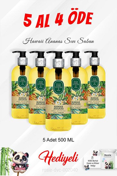 Eyüp Sabri Tuncer Buy 5 Pay 4 Hawaii Pineapple Liquid Soap - 500 ml Rosie Cotton