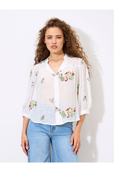 Apricot Bluse mit floraler Paisley-Stickerei