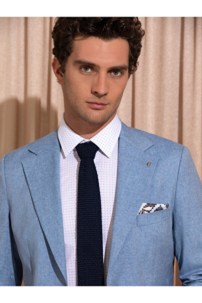 Cacharel Mavi Slim Fit Yün İpek Karışımlı Ceket 50265241-VR036