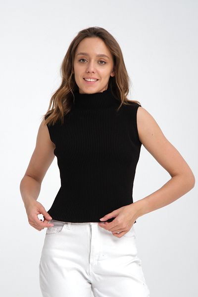 nisaNCa Zero Sleeve Knitwear Knit High Top Women's Bodysuit, Slim Fit, Stand Collar Sweater