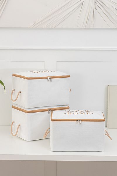 REKHOME طقم مكون من 3 قطع صغيرة الحجم مطبوعة باللون الأبيض والبيج ومنظم للأمتعة - خردة / 30x22x18