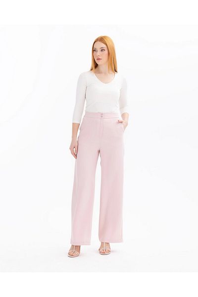SEÇİL Women's Buttoned Maxi Length Trousers - Powder Pink