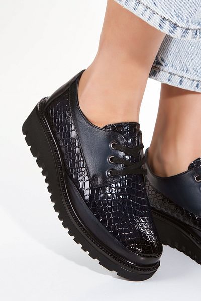İLOLİCA Vnitřní a vnější pravá kůže Crocodile Navy Blue Ortopedická podešev Šněrovací dámská obuv
