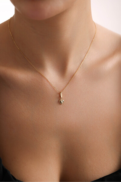 Giza Jewelry 14 Ayar Altın Minio Puntos Kalp Kilitli Charm Kolye Ucu