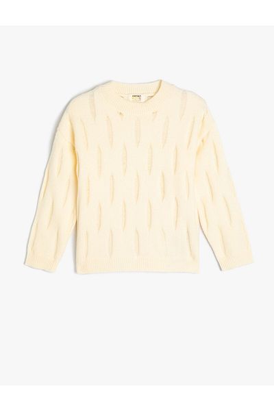 Koton Girls' Sweatshirt - Textured, Crew Neck, Long Sleevev